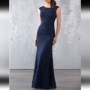Mori Lee Madeline Gardner New York Navy Blue Floral Lace Dress